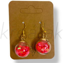  Pink szív flitteres gömb fülbevaló