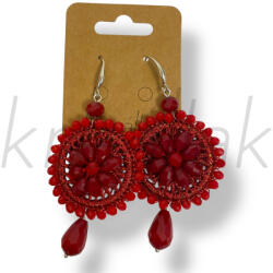  Piros gyöngyös horgolt fülbevaló