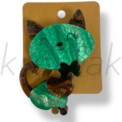  Zöld nagy plasztik cica kitűző