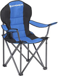 SONGMICS Scaun pliabil camping cu sezut buretat, suport bauturi, husa transport, 250 kg, 90x55x102 cm, albastru (EZ-GCB06BU)