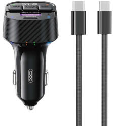 XO FM BCC17 FM Transmitter, 3A, 30W + USB-C - USB-C kábel, Bluetooth, Kihangosító, Szivargyújtós töltő (autós mp3 lejátszó), fekete