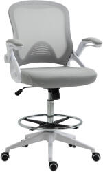 Vinsetto Scaun de birou ergonomic, cu înălțime reglabilă, suport picioare, brațe rabatabile, plasă respirabilă, 360° rotativ, gri/alb | Aosom Romania (921-190V00LG)