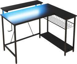 HomCom Birou de Gaming în Formă de L cu Lumini LED, Birou de Colț Reversibil cu Rafturi de Depozitare, 107x80x90 cm, Negru | Aosom Romania (920-083V90BK)