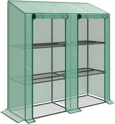 Outsunny Seră de Grădină cu Copertină din PE, Seră cu Acoperiș Înclinat, 2 Uși Rulante și 6 Rafturi, 143x46x151cm, Verde | Aosom Romania (84H-065V00GN)