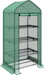 Outsunny Seră de Grădină în 4 Niveluri cu Ușă Rulantă, Seră Mica din Metal & PE, 69x49x158 cm, Verde Închis | Aosom Romania (845-610V02DG)