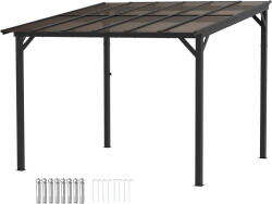 Outsunny Pergolă metalică 3 x 3 m, pergolă de grădină cu acoperiș impermeabil, independentă, rezistentă la vânt, rezistentă la UV, Gri închis | Aosom Romania (84C-628V00DR)