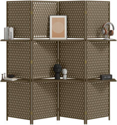 HomCom Paravan interior separator de încăpere 4 panouri 2 rafturi lemn de pin țesut cu fibre de hârtie 181 x 180 cm maro | Aosom Romania (830-628V00BN)