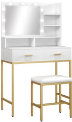 HOMCOM Masă de Machiaj cu Oglindă LED, Scaun și Rafturi, 80x40x138 cm, Alb | Aosom Romania (831-726V90WT)