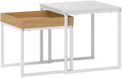 HomCom Set de Măsuțe de Cafea Impilabile Moderne cu Tavă, 45x45x45 cm, Alb și Stejar | Aosom Romania (83B-121V00WT) Masa de cafea