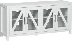 HomCom Comodă TV pentru living masă pentru televizoare de până la 147, 3 cm cu 4 uși din sticlă, rafturi reglabile 130x35x60 cm Alb | Aosom Romania (839-704V80WT)