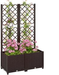 Outsunny Pat Înălțat pentru Grădină cu Spalier și 6 Orificii de Drenaj, 80x40x135 cm, Maro | Aosom Romania (84H-285V00BN)