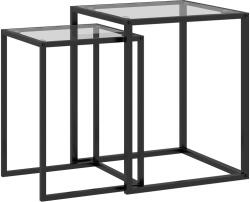 HOMCOM Set de 2 Masute care se Suprapun, Masute de Cafea Moderne care Economisesc Spatiul Patrate din Otel si Sticla Securizata, Negru | Aosom RO (839-841V00BK)
