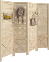 HomCom HOMCOM, Paravan interior din lemn, 4 panouri, separator de cameră pliabil, panou perforat, 152 x 1, 7 x 144, 5 cm, lemn natural | Aosom Romania (830-789V01ND)