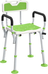 HOMCOM Taburet scaun de duș ergonomic înălțime reglabilă picioare antiderapante 56, 5 x 53, 5 x 87 cm blanc et vert | Aosom Romania (713-116V00GN)