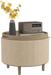 HOMCOM Pouf rotund taburet de odihnă cu depozitare, capac reversibil, mobilier 3 în 1 picior din lemn bej | Aosom Romania (838-434V80BG)