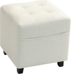 HOMCOM Suport pentru picioare pentru living, ottoman, scaun tapițat capitonat din material cu aspect de in cu buzunar lateral, 35 x 35 x 35 cm, cremă | Aosom Romania (838-517V00CW)