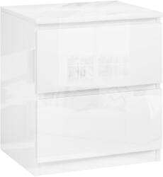 HOMCOM Măsuță de Noapte cu 2 Sertare Măsuță de Noapte pentru Dormitor Sufragerie 40x34x45 cm Alb Lucios | Aosom Romania (831-846V00WT)