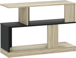 HOMCOM Măsuță laterală în formă de S, măsuță de canapea cu 3 niveluri și rafturi de depozitare, 90 x 30 x 61 cm, efect lemn natural negru | Aosom Romania (83B-363V00MX)
