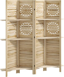 HomCom Paravan interior 4 panouri și 3 rafturi, 160 x 170 cm, separator de cameră pliabil, lemn de paulownia, lemn natural | Aosom Romania (83C-201V00BT)