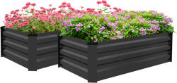 Outsunny Set de 2 Paturi Galvanizate Inaltate pentru Gradina, Cutie de Plantare Inaltata pentru Exterior, Usor de Asamblat, pentru Cultivarea Florilor (84H-103V00CG)