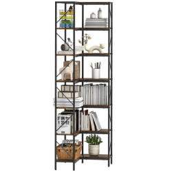 HOMCOM Bibliotecă de colț industrială cu 7 niveluri din pal melaminat și oțel, maro | Aosom Romania (836-610V80RB) Biblioteca