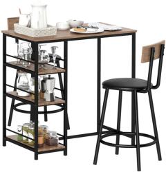 HOMCOM Set de 3 piese pentru bucatarie cu bar si 2 scaune, Set de bucatarie compact cu rafturi laterale, MDF, Metal, Stejar | Aosom Romania (83A-217V00AK)