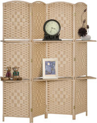 HomCom Paravan Interior Pliabil cu 4 Panouri și Rafturi, 160x1, 6x170 cm, Natural | Aosom Romania (830-813V00ND)