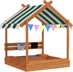 Outsunny Nisipar pentru copii cu copertină 6 fanioane 2 tăvi robinet și tablă în formă de căsuță pentru curte 124x116x146 cm Portocaliu | Aosom Romania (343-063V00OG)