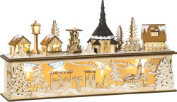 HomCom Decorațiune de Crăciun, sat de Crăciun, 10 LED-uri, lumină alb-cald, 45 x 10 x 25 cm, decor din lemn | Aosom Romania (830-516V00ND)