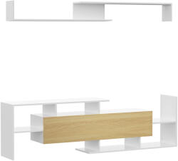 HomCom Dulap TV cu Raft de Perete, Rafturi Deschise și Dulăpior din Lemn, Mobilier TV Modern, 153, 6x25x42 cm, Alb | Aosom Romania (839-419MX)