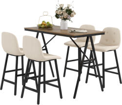 HOMCOM Set de bar format din 5 piese, masă și 4 scaune, tapițerie cu buton, spumă groasă, design cu aspect de in, bej | Aosom Romania (835-875V80BG)