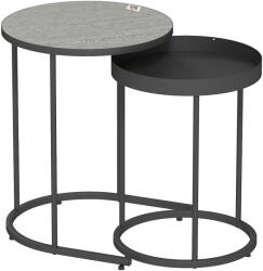 HomCom Set de 2 Măsuțe de Cafea în Stil Industrial, din Lemn și Metal, Ø42x54 cm și Ø36.5x48.5 cm, Gri și Negru | Aosom Romania (83B-516V00GY) Masa de cafea
