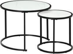 HomCom Lot de 2 Mese de Cafea Rotunde telescopice empilabile Blat din lemn aspect marmură și Picior metalic negru | Aosom Romania (839-237WT) Masa de cafea