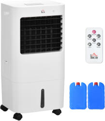 HomCom Răcitor Evaporativ 3 în 1, Ventilator cu Gheață și Umidificator, 3 Viteze, 9 Moduri, Telecomandă, Roți și Timer, 65W, Alb | Aosom Romania (824-066V90CW)