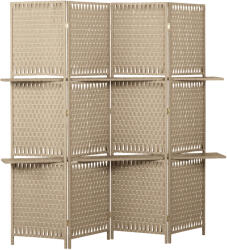 HomCom Separator de camere 4 panouri 2 rafturi pliabile natural pai | Aosom Romania (830-628V00ND)