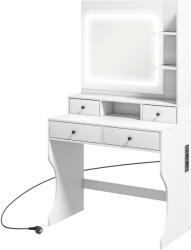 HOMCOM Masă de Toaletă cu Oglindă Iluminată LED, Masă de Machiaj cu Stație de Încărcare, 4 sertare și rafturi de depozitare, 90x45x160 cm, Alb (831-776V90WT)