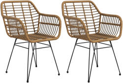 HomCom Set 2 Scaune în stil Boho, Scaune de bucătărie, Ratan PE, 56 x 60 x 79 cm, Natur + Negru | Aosom Romania (83A-031V01LR)