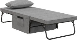 HOMCOM Pat Pliabil Multifuncțional 4 în 1, Șezlong cu Economie de Spațiu, cu Spătar Rabatabil pe 5 Niveluri, 188x75x38 cm, Gri | Aosom Romania (831-515)