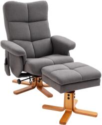 HOMCOM Fotoliu relaxant cu suport pentru picioare, spațiu de depozitare, fotoliu de masaj electric cu funcție de culcare, fotoliu TV rotativ cu buzunar lateral, telecomandă, cadru din lemn, poliester, Gri în