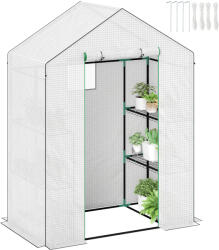 Outsunny Seră de grădină cu 1 ușă 1 fereastră rafturi 3 niveluri pentru Legume Plante Flori Pânză PE 143 x 74 x 190 cm alb | Aosom Romania (845-932V01WT)