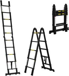 Durhand Scară Telescopică Pliabilă cu 10 Trepte, Scară Extensibilă din Aluminiu și Metal, 320x67x7 cm, Neagră | Aosom Romania (B72-030)