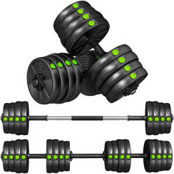 SPORTNOW Set 2 în 1 cu 2 Gantere Convertibile în Bară, Greutate Totală 30 kg și Discuri de Greutate Reglabile, Negru | Aosom Romania (A91-318V03GN)