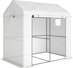 Outsunny Seră de grădină PE, seră pentru balcon, husă întărită 135 g/m2, cadru din oțel, ușă cu fermoar, 200 x 140 x 200 cm, alb | Aosom Romania (845-939V00WT)