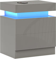 HOMCOM Mesa de Noapte cu Lumini LED 2 Sertare și Telecomandă Masă de Noapte pentru Dormitor Sufragerie 45x35x52 cm Gri | Aosom Romania (831-651V90GY)