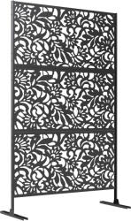 Outsunny Panou paravan decorativ exterior Claustra decorativă grădină 3 panouri cu model floral Oțel 122 x 45 x 198 cm Negru | Aosom Romania (84J-203V00BK)