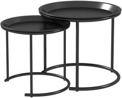 HOMCOM Set 2 Măsuțe de Cafea Suprapozabile, Măsuțe Joase Rotunde cu Tavă Detașabilă din Oțel, Ø 43x38 cm, Negru | Aosom Romania (839-837V00BK)