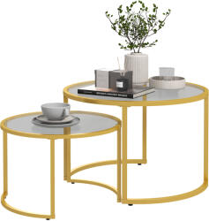HomCom Set de 2 mese de cafea nesting rotunde blat sticlă securizată și picior din oțel carbon aur | Aosom Romania (839-808V00GD) Masa de cafea
