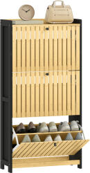 HomCom Mobila pentru pantofi 18 perechi cu 3 sertare rabatabile, uși din bambus cu lamele, 60x24x118cm, negru și lemn natural | Aosom Romania (837-592V01BK) Pantofar