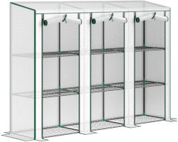 Outsunny Seră de grădină cu rafturi pe 3 niveluri seră pentru balcon 3 uși rulabile cu fermoar 215 x 46 x 151 cm alb | Aosom Romania (84H-228V01WT)