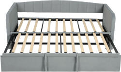 HomCom Pat Canapea 90/180x190 cm, Pat Extensibil Convertibil în Pat Dublu, Tapițerie, Cotiere, 2 Buzunare, Lamele din Plop, pentru Living sau Oaspeți, Gri Deschis | Aosom Romania (83D-113V00LG)